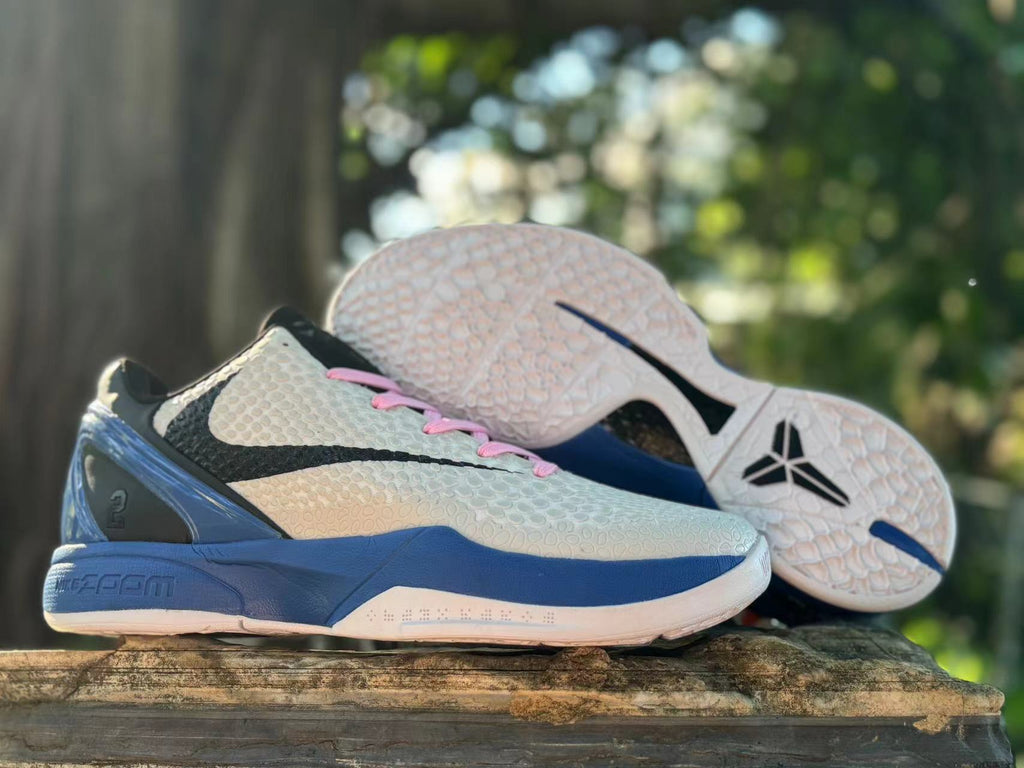 Nike Kobe 6 Basketball Shoes in White, in Blue and Pink - product image from the listing.