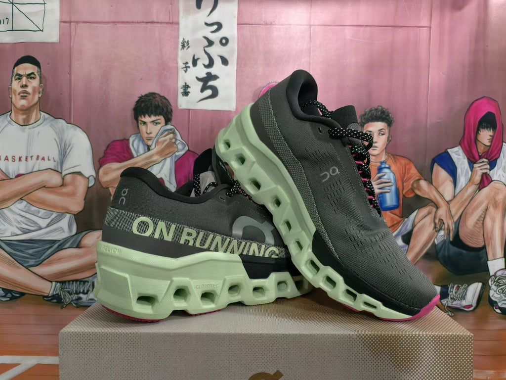 Black and Lime Green On Running Cloudmonster Sneakers - product image from the listing.
