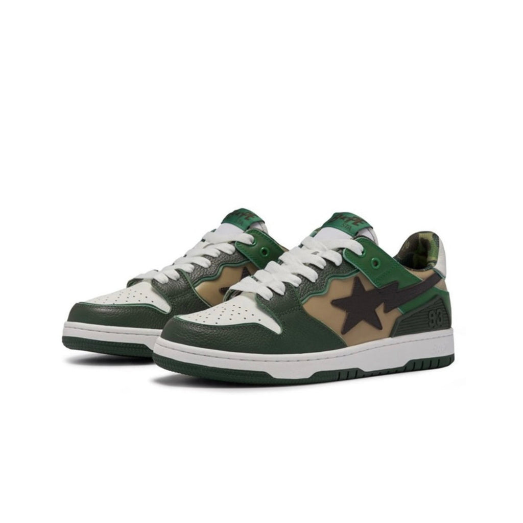 BAPE SK8 STA Low-Cut Sneakers in Green Camo - product image from the listing.