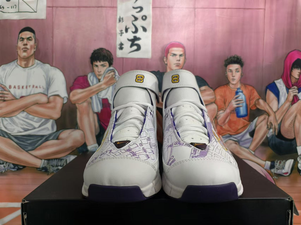 Nike Kobe 4 Protro Sneakers in White Purple Gold - product image from the listing.