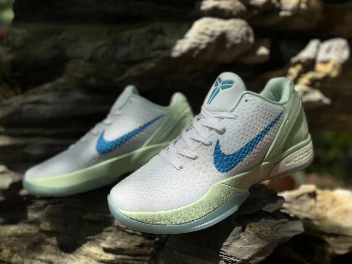 Nike Kobe 6 Haliburton PE Basketball Shoes, in White and Green - product image from the listing.
