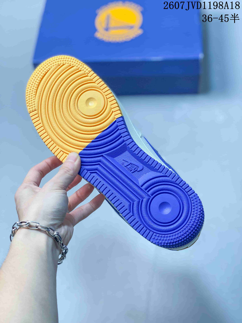 Nike Air Force 1 '07 Low Sneakers in White Blue Yellow - product image from the listing.