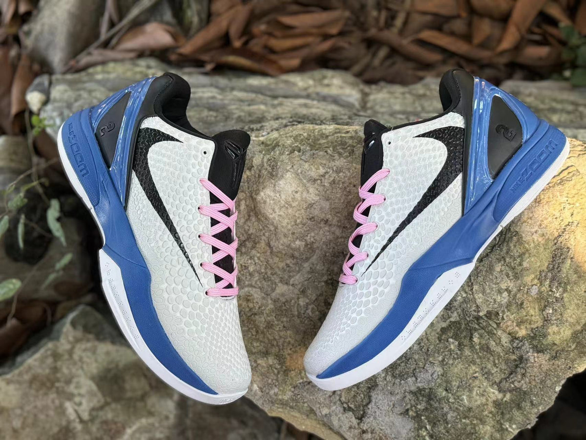 Nike Kobe 6 Basketball Shoes in White, in Blue and Pink - product image from the listing.