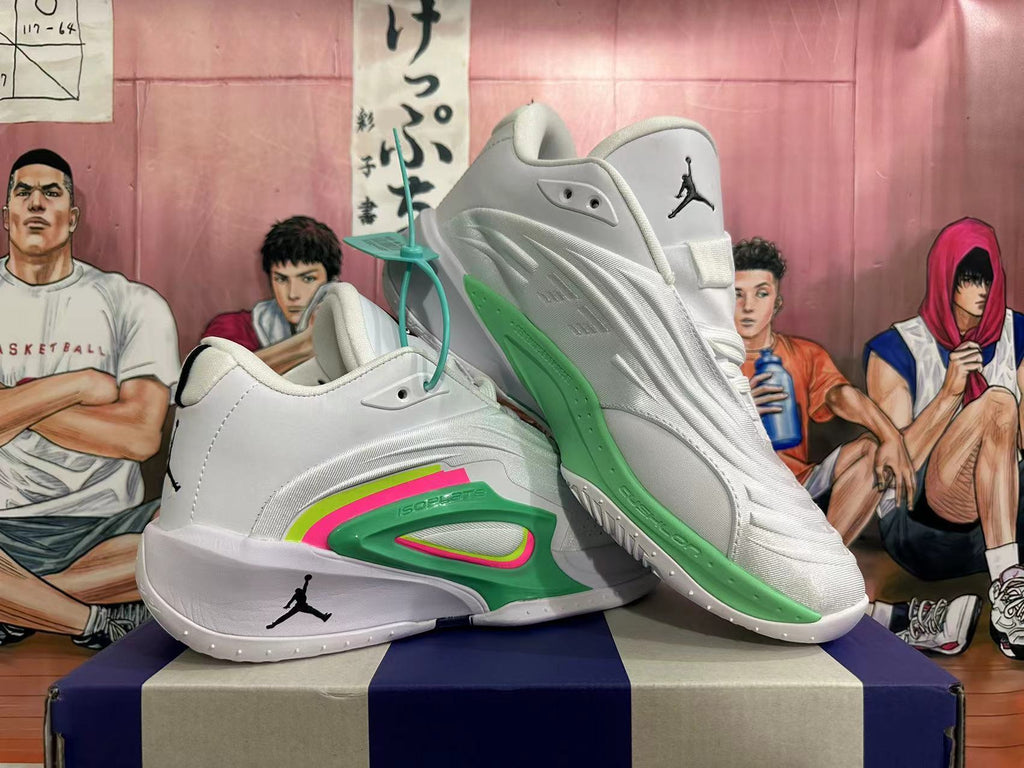 Jordan Luka 4 Basketball Shoes in White Green - product image from the listing.