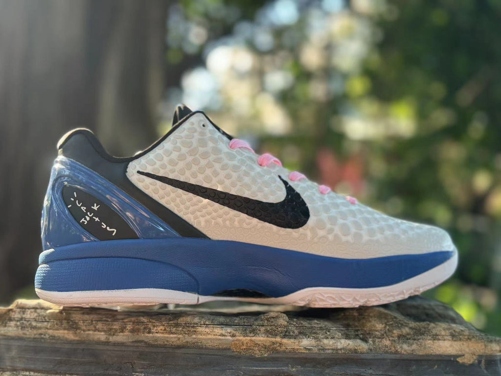 Nike Kobe 6 Basketball Shoes in White, in Blue and Pink - product image from the listing.