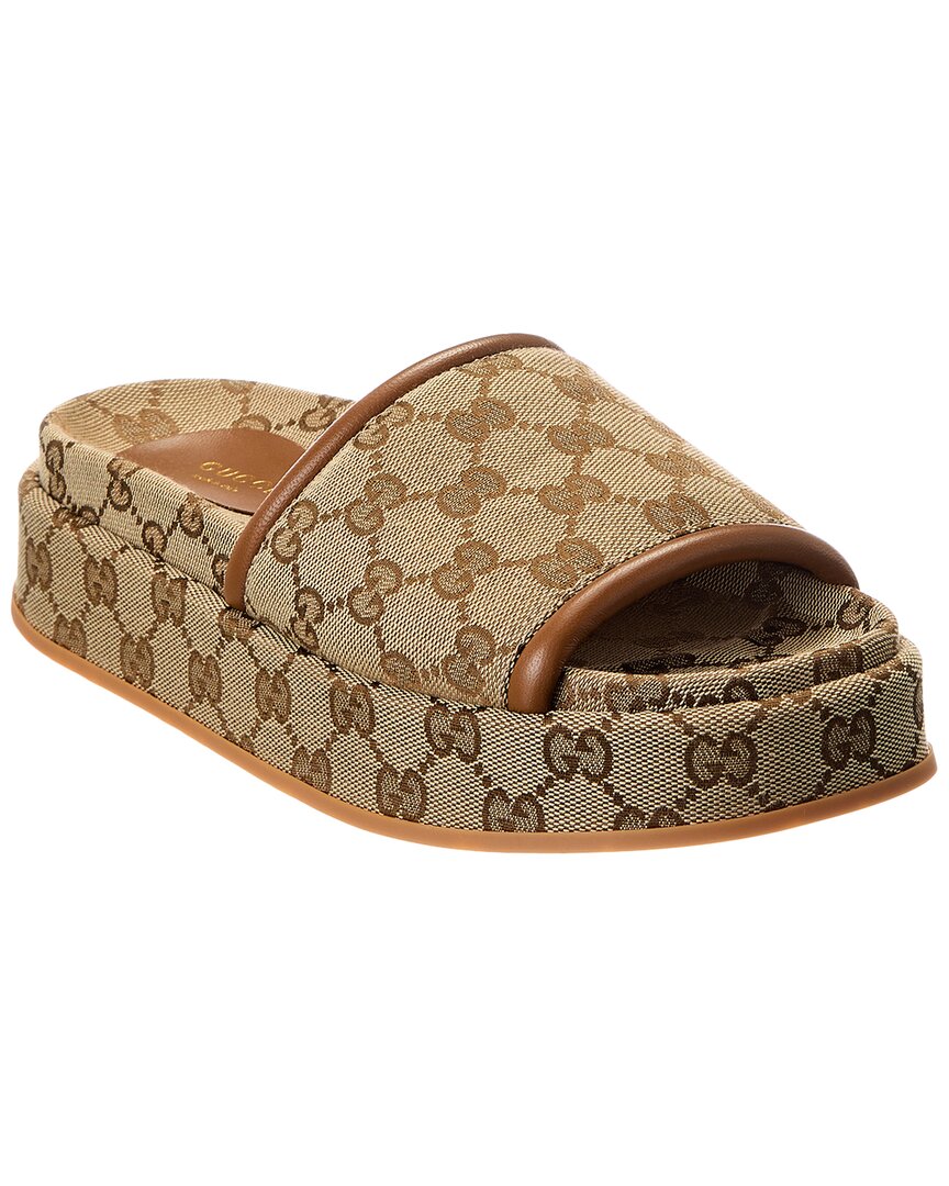 Gg Canvas & Leather Platform Slide by Gucci - product image from the listing.
