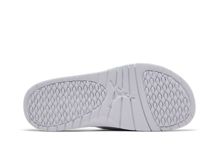 Jordan Hydro 5 Retro Slide White New Emerald Grape in Ice Black - product image from the listing.