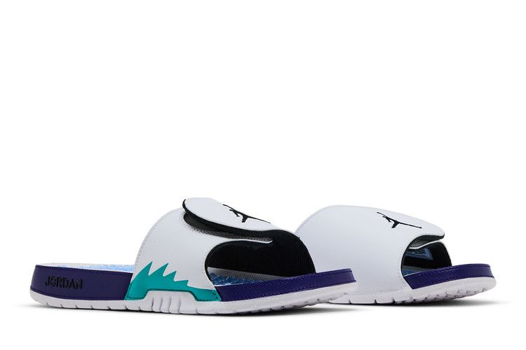 Jordan Hydro 5 Retro Slide White New Emerald Grape in Ice Black - product image from the listing.