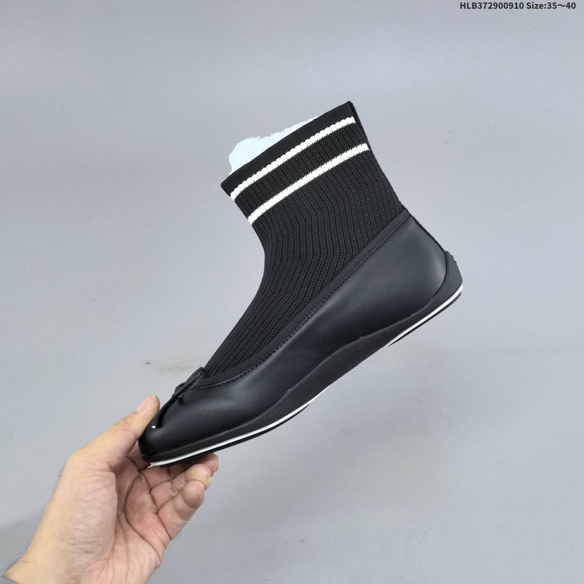Chanel Sock Ballet Flats with Bow, in Black and White - product image from the listing.