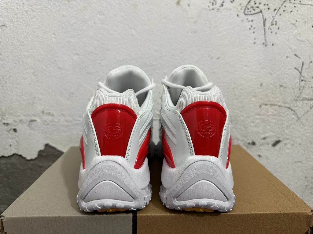 White and Red Athletic Trainers - product image from the listing.