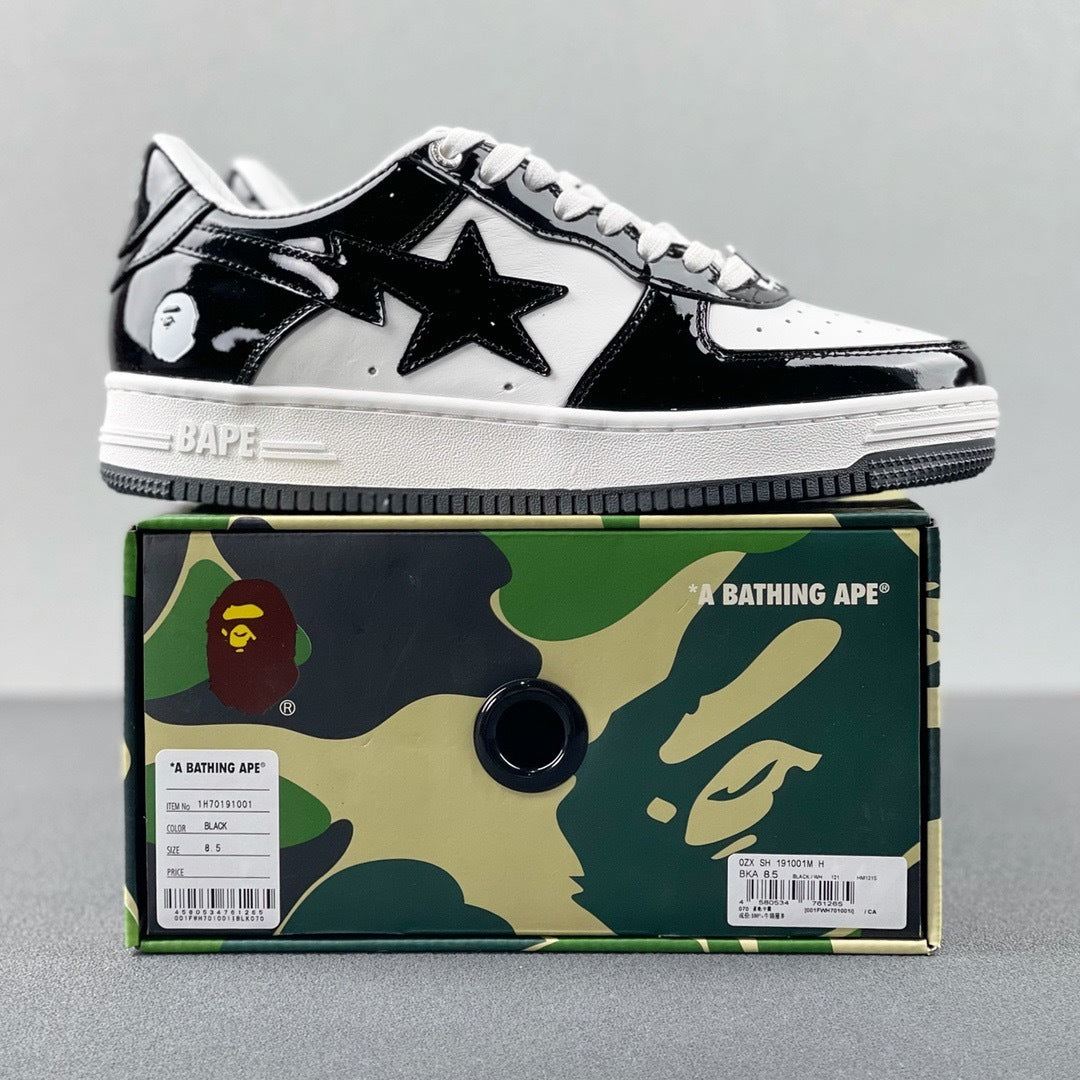 BAPE STA Low Sneakers in Black and White 1H70-191-001 - product image from the listing.