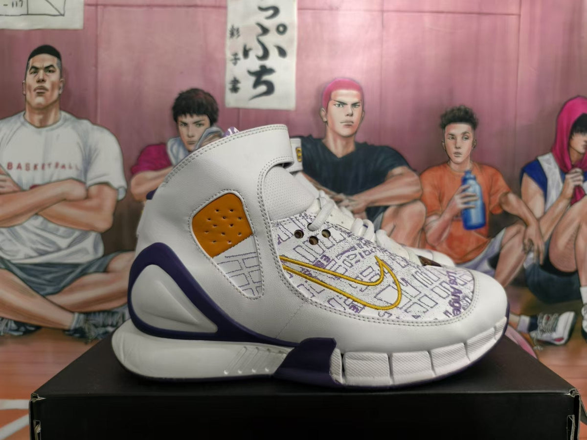 Nike Kobe 4 Protro Sneakers in White Purple Gold - product image from the listing.