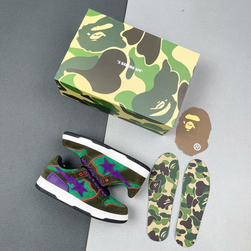 BAPE SK8 Sta Sneakers in Green and Purple - product image from the listing.