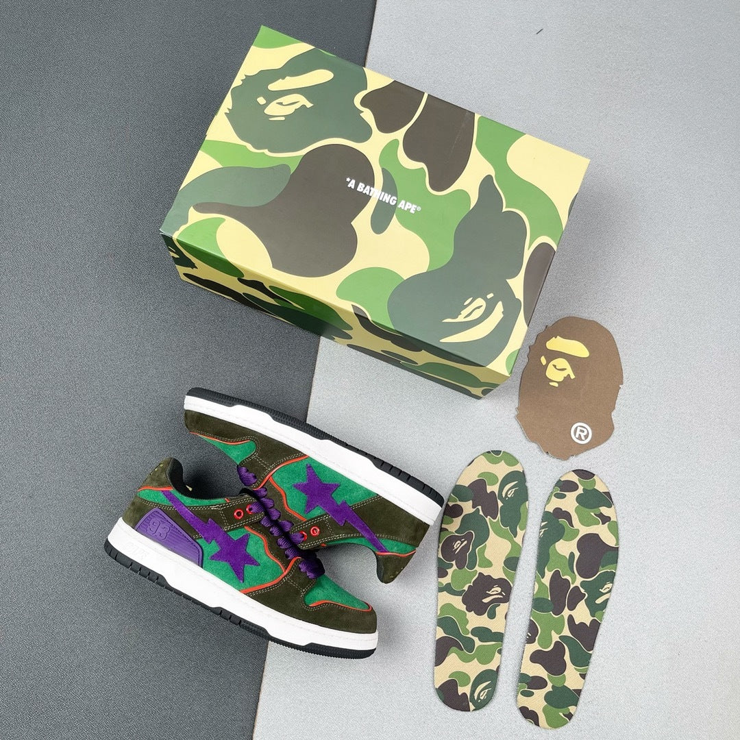 BAPE SK8 Sta Sneakers in Green and Purple - product image from the listing.