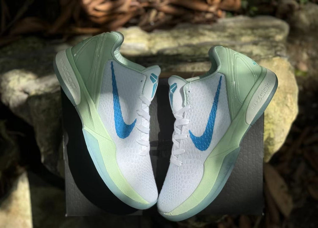 Nike Kobe 6 Haliburton PE Basketball Shoes, in White and Green - product image from the listing.