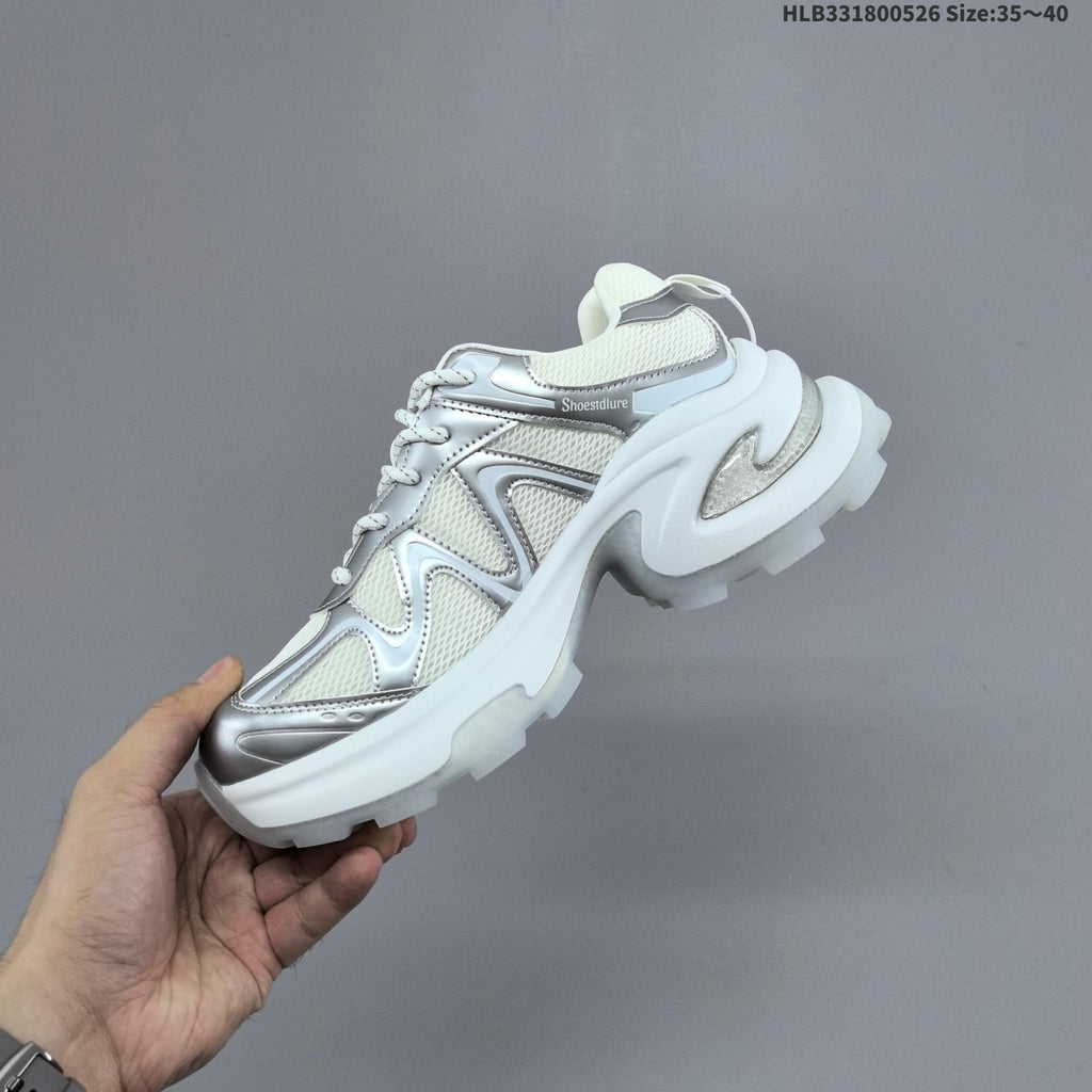 Silver and White GG-CC Chunky Low-Top Sneakers - product image from the listing.
