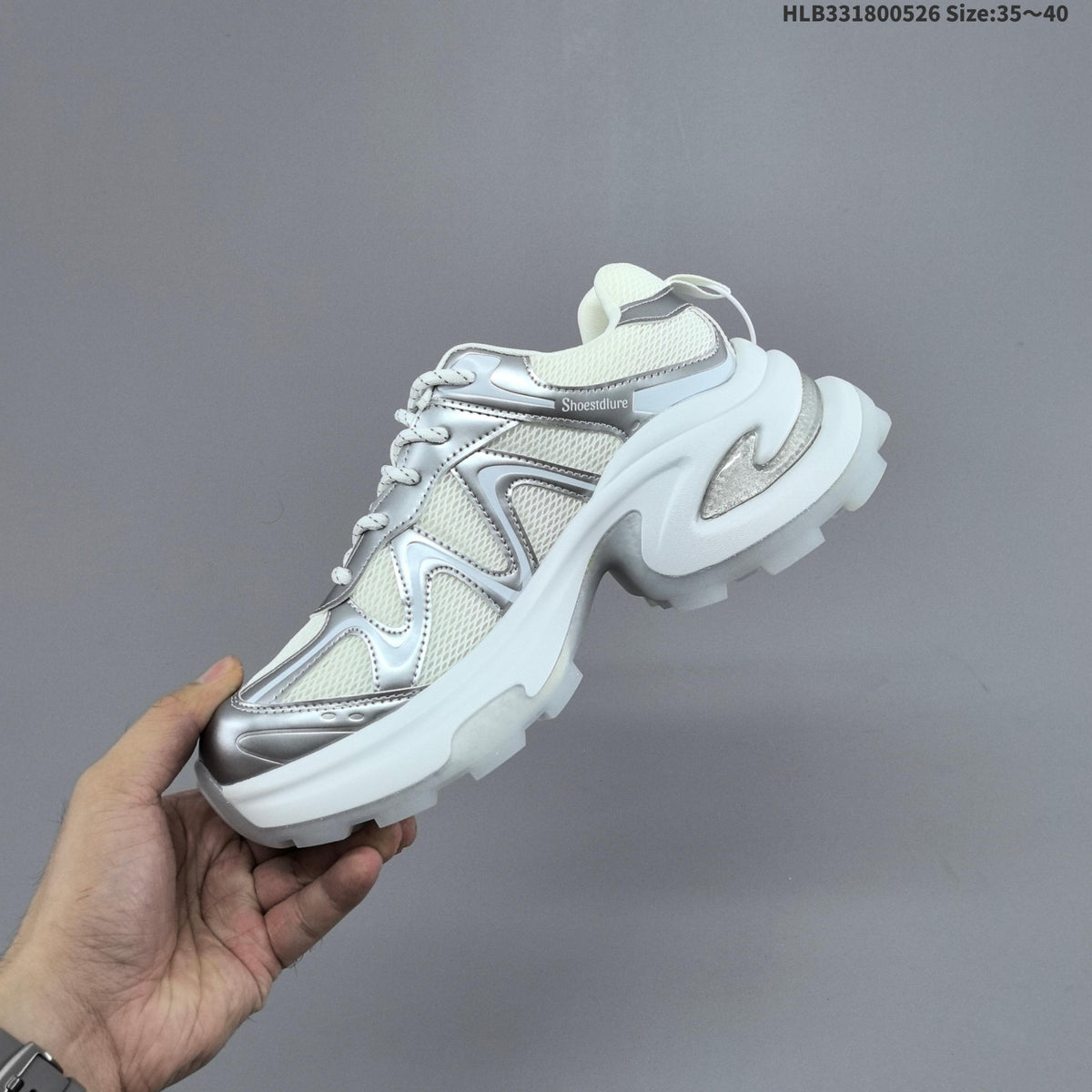 Silver and White GG-CC Chunky Low-Top Sneakers - product image from the listing.