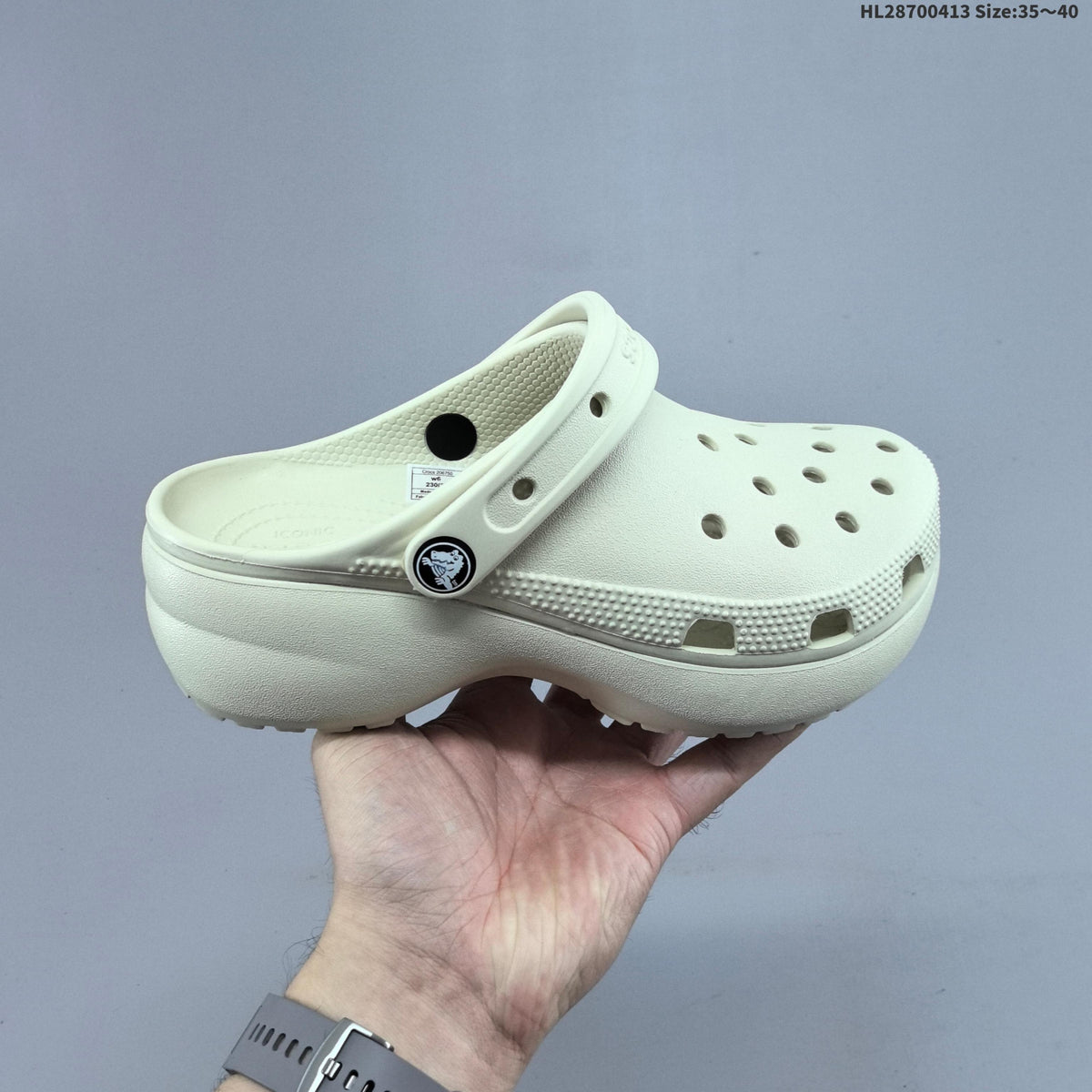 White and Black Crocs Classic Clog Platform - product image from the listing.