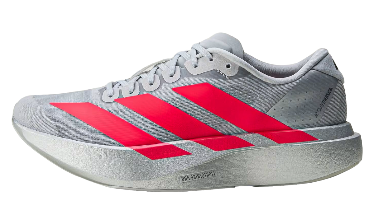 Women's Adizero Evo SL "Silver Metallic Lucid Red" KI3383 - product image from the listing.