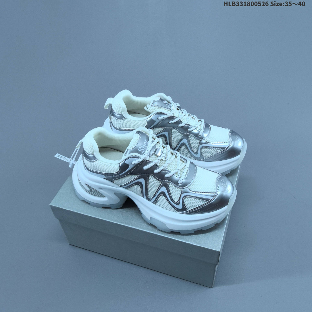 Silver and White GG-CC Chunky Low-Top Sneakers - product image from the listing.