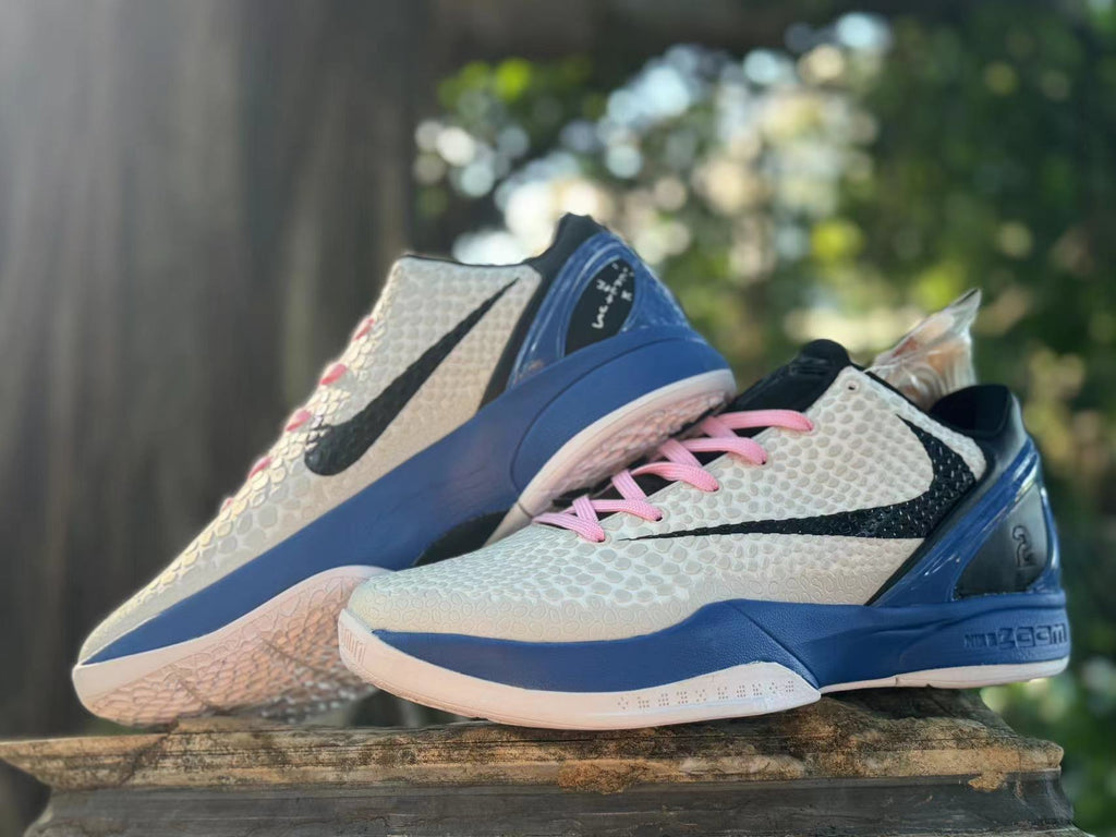 Nike Kobe 6 Basketball Shoes in White, in Blue and Pink - product image from the listing.