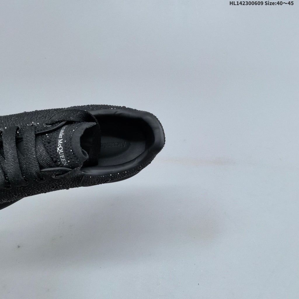 Alexander McQueen Black Crystal-Embellished Sneakers in Leather - product image from the listing.