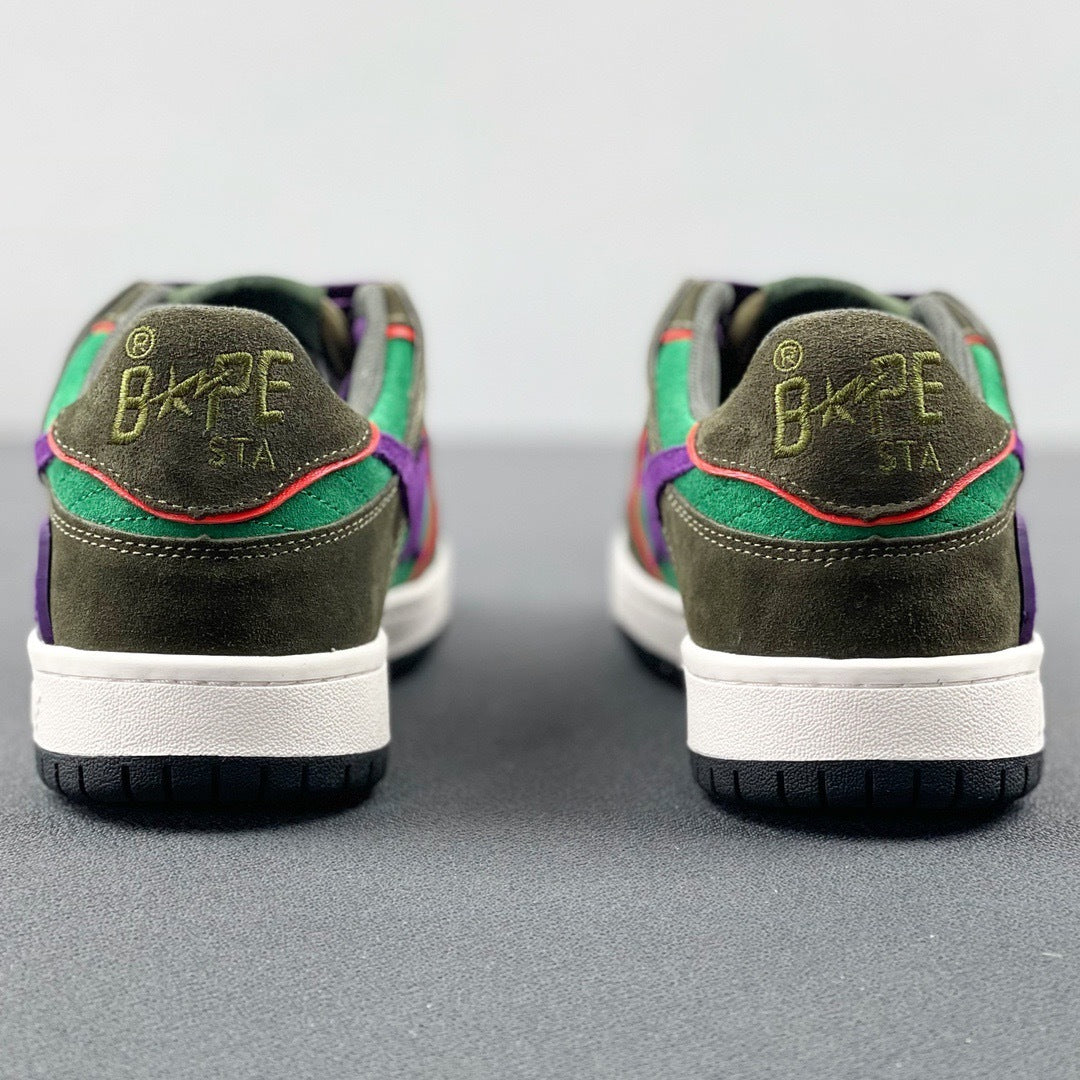 BAPE SK8 Sta Sneakers in Green and Purple - product image from the listing.