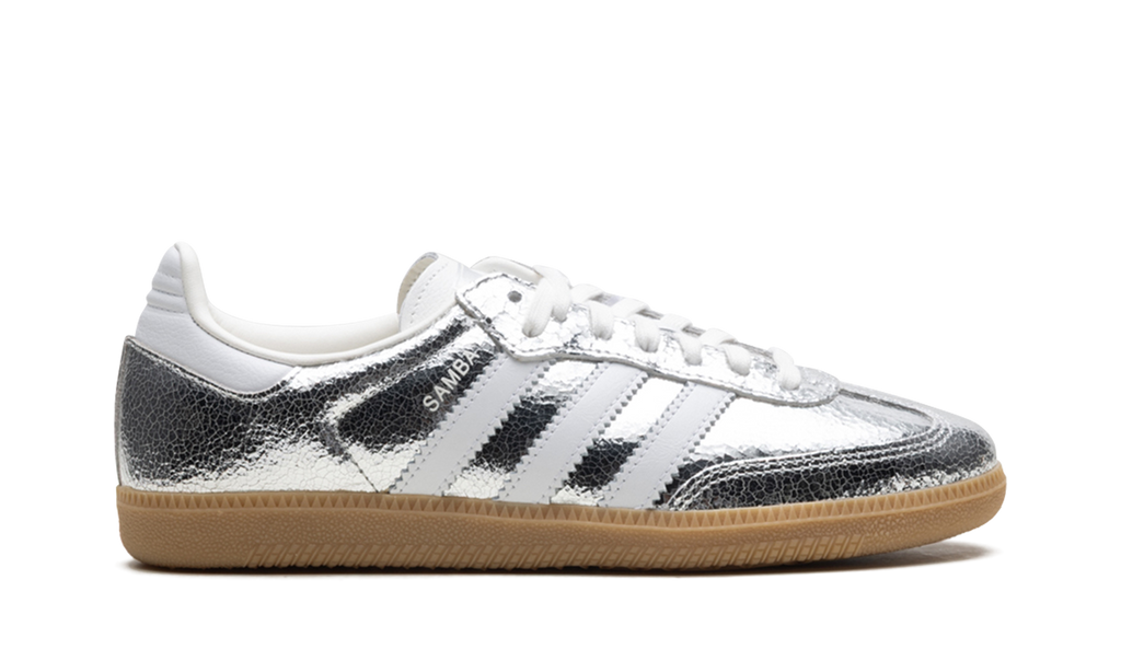 Women's Samba OG "Silver Metallic Cracked Leather" JR0035 - product image from the listing.