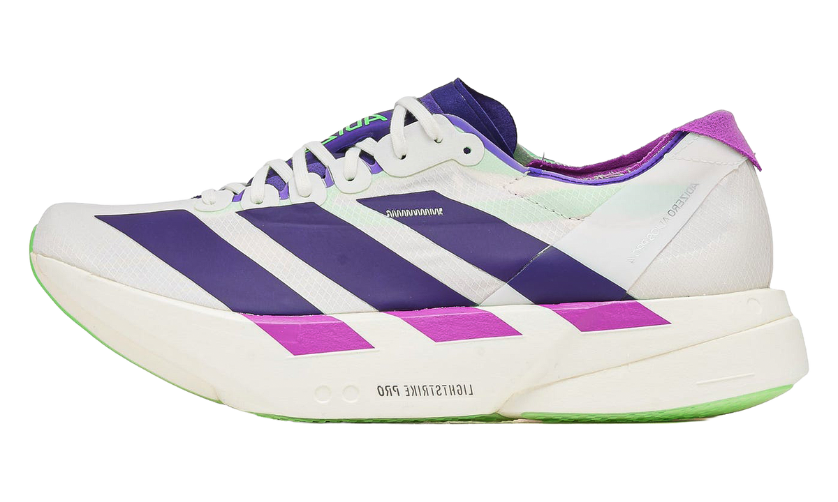 "White Purple Lime Burst" Adizero Adios Pro 4 JR1656 - product image from the listing.