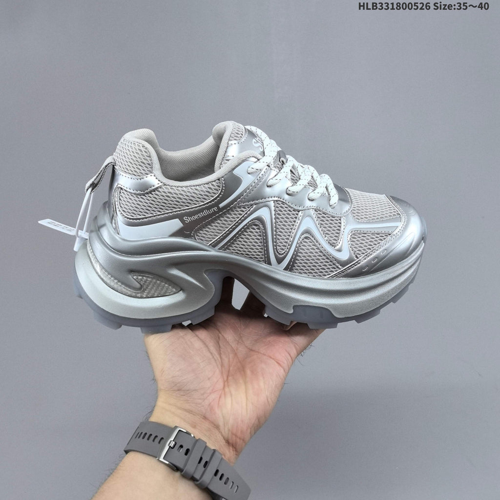 Silver and White GG-CC Chunky Low-Top Sneakers - product image from the listing.