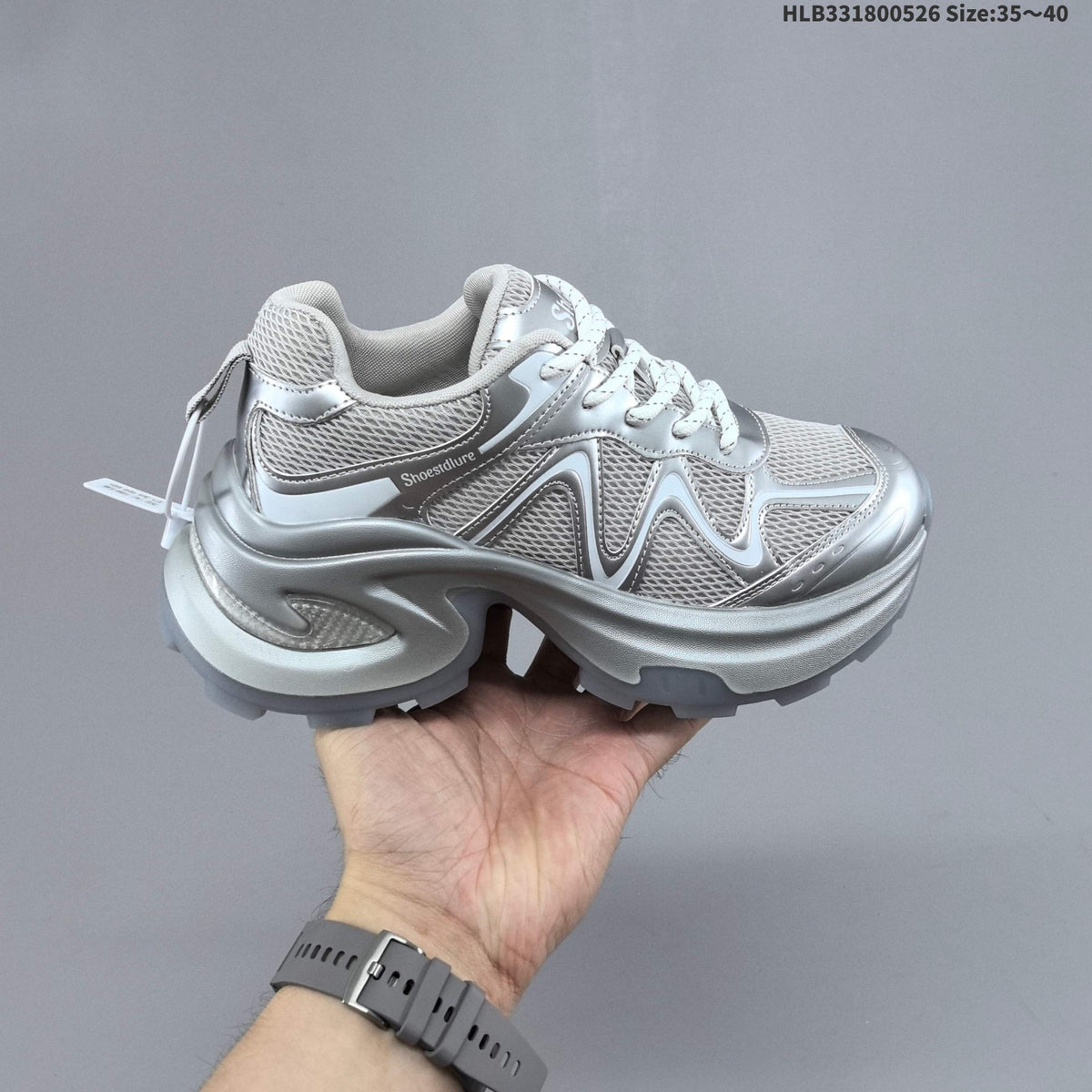 Silver and White GG-CC Chunky Low-Top Sneakers - product image from the listing.