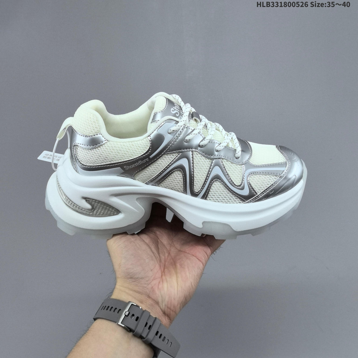 Silver and White GG-CC Chunky Low-Top Sneakers - product image from the listing.