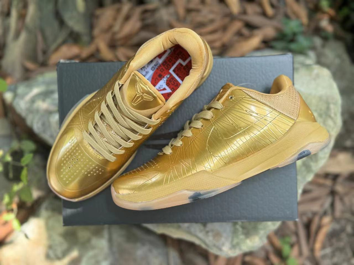 Metallic Gold Nike Kobe 5 Basketball Shoes - product image from the listing.