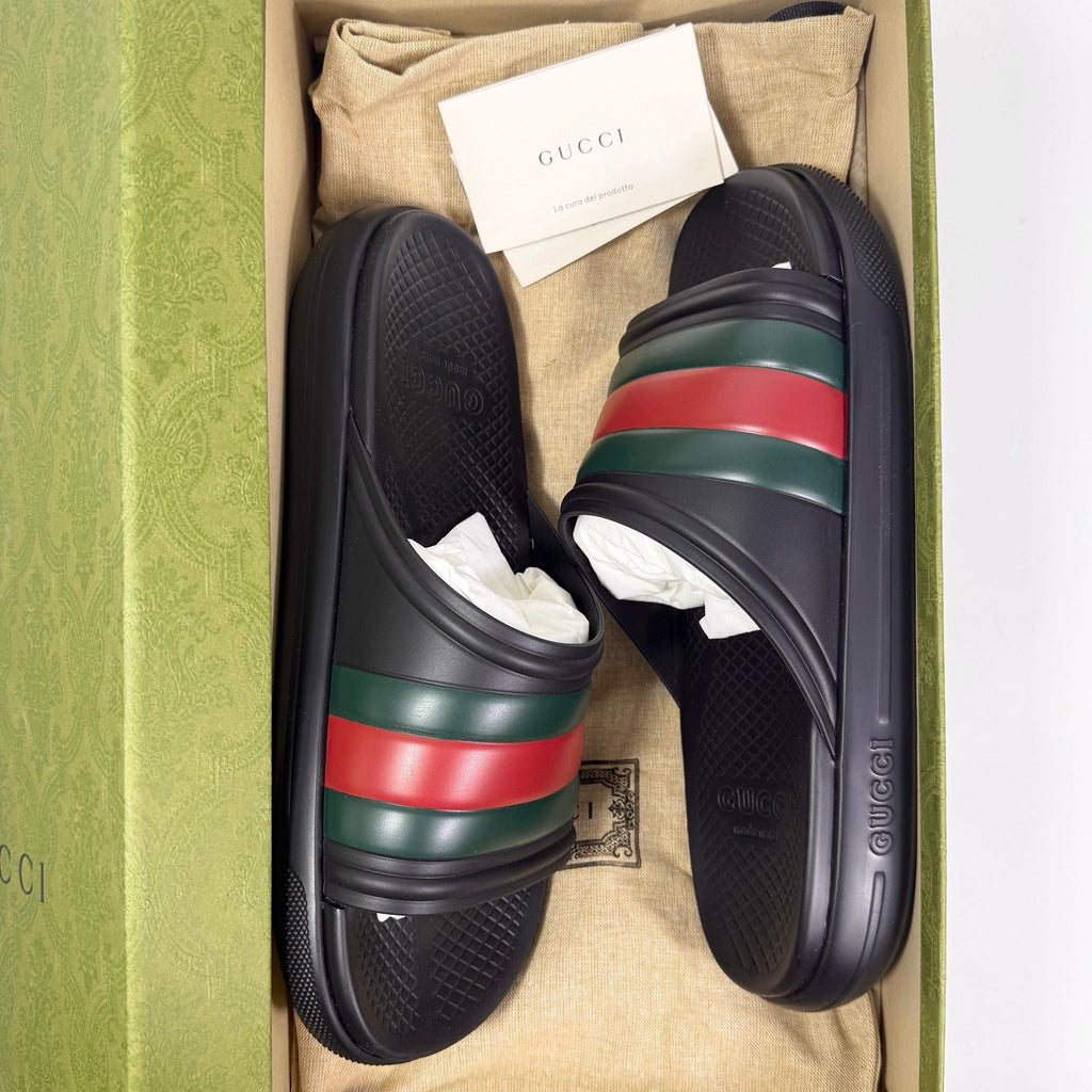 Men's Gucci Web Rubber Pool Slide - 9.5 - product image from the listing.