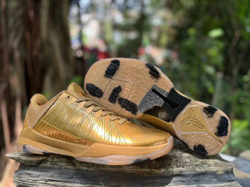 Metallic Gold Nike Kobe 5 Basketball Shoes - product image from the listing.