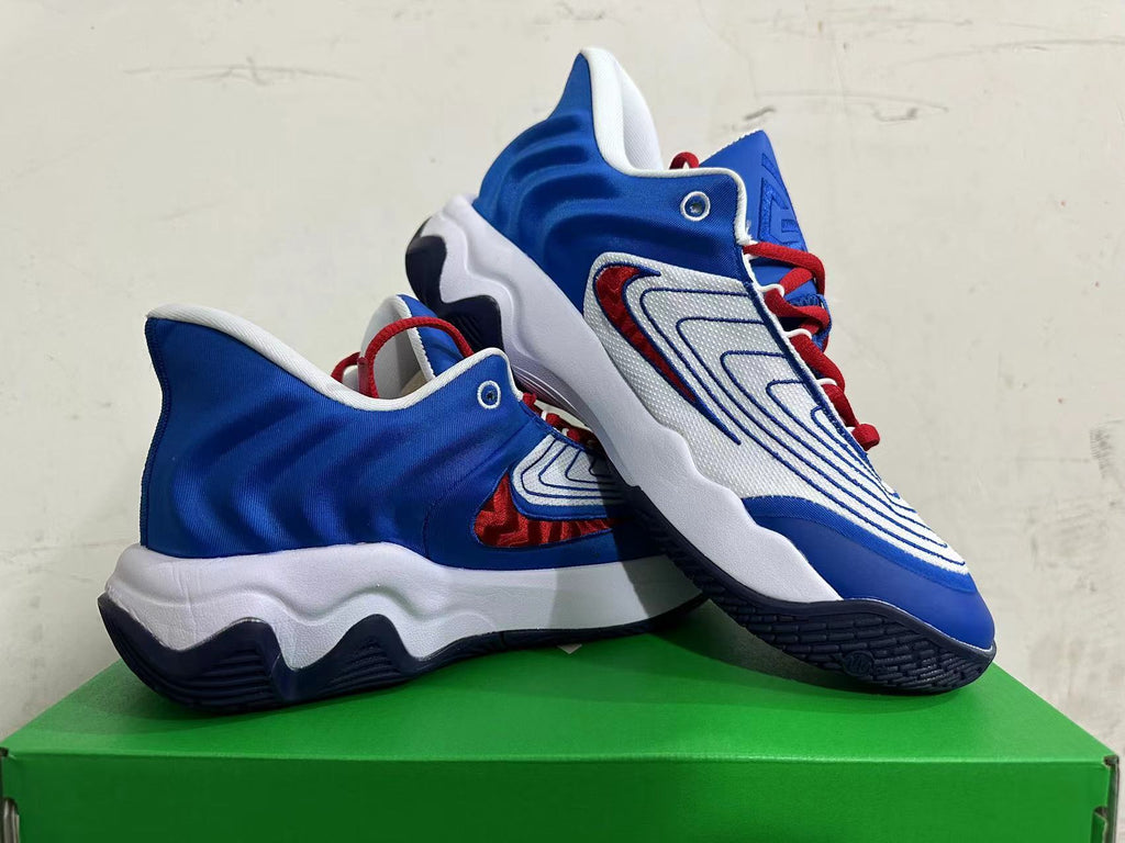 Nike Basketball Shoes in White Blue Red - product image from the listing.