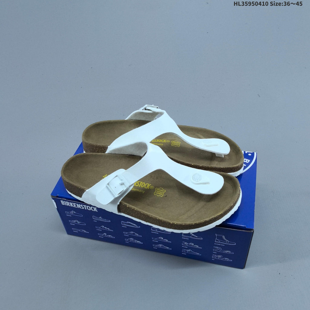 White and Brown Birkenstock Arizona and Gizeh Sandals - product image from the listing.