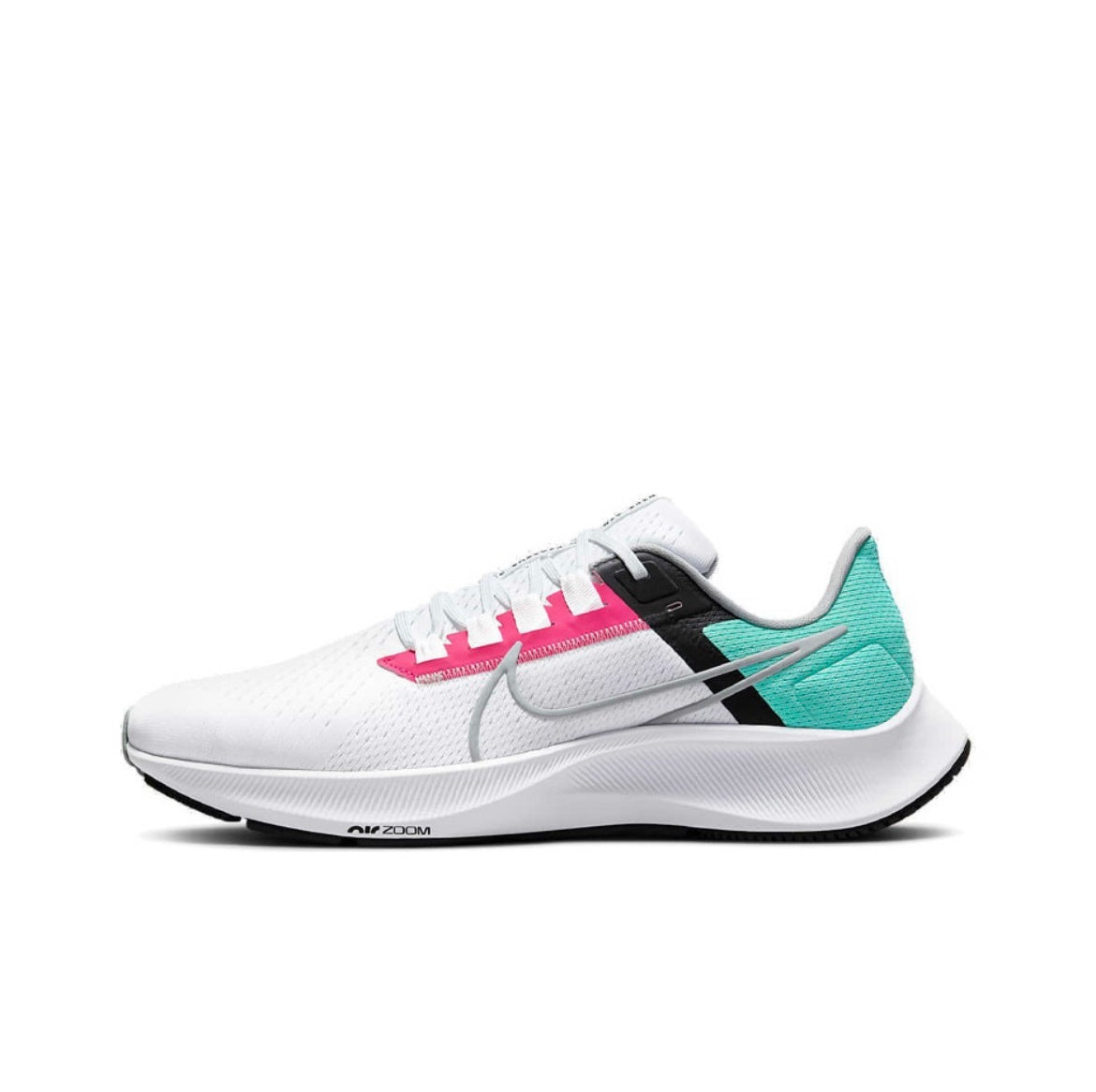 Nike Air Zoom Pegasus 38 Running Shoes in White Pink Green CW7356-102 - product image from the listing.