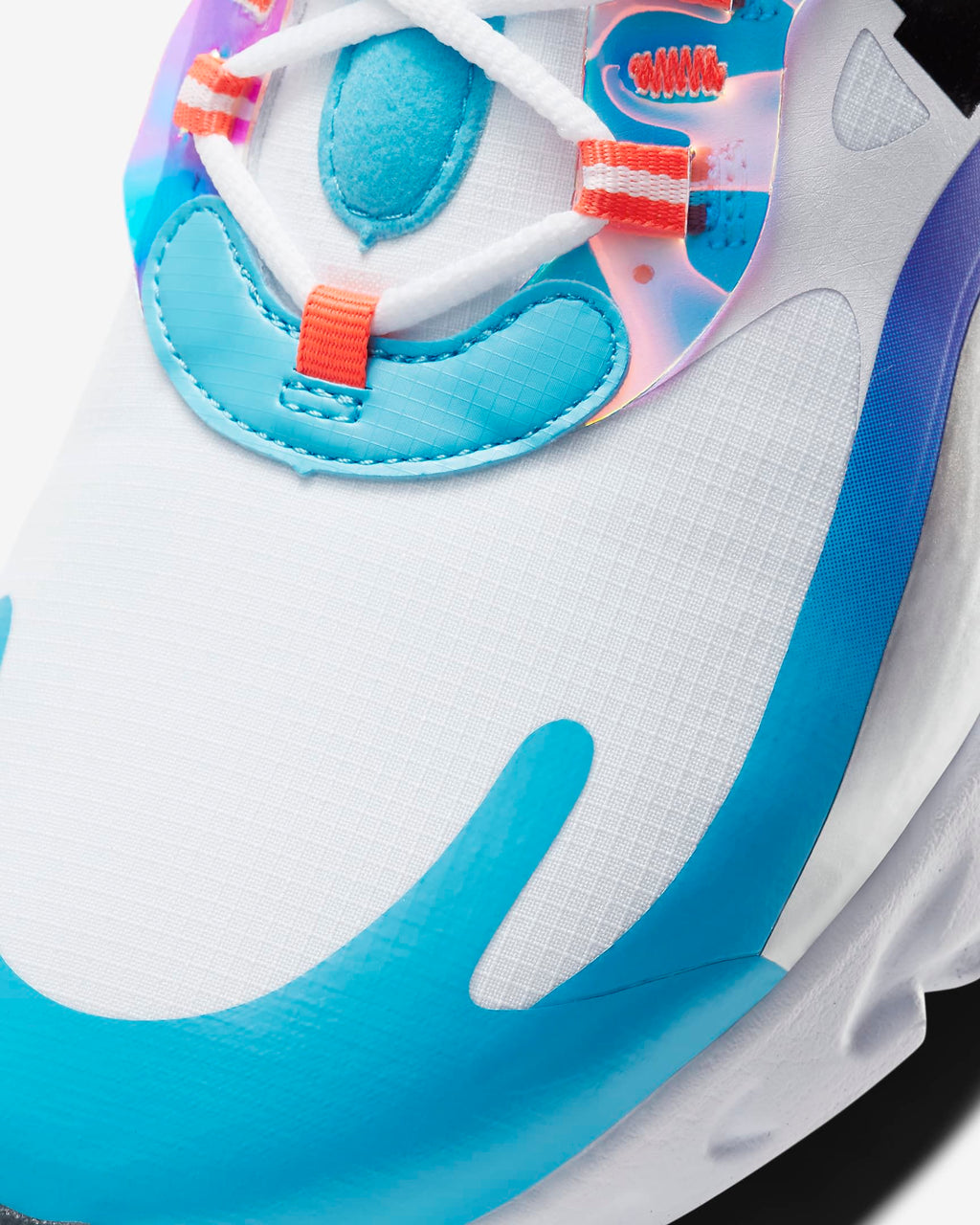 Nike Air Max 270 React Sneakers in White Blue Orange DC0833-101 - product image from the listing.