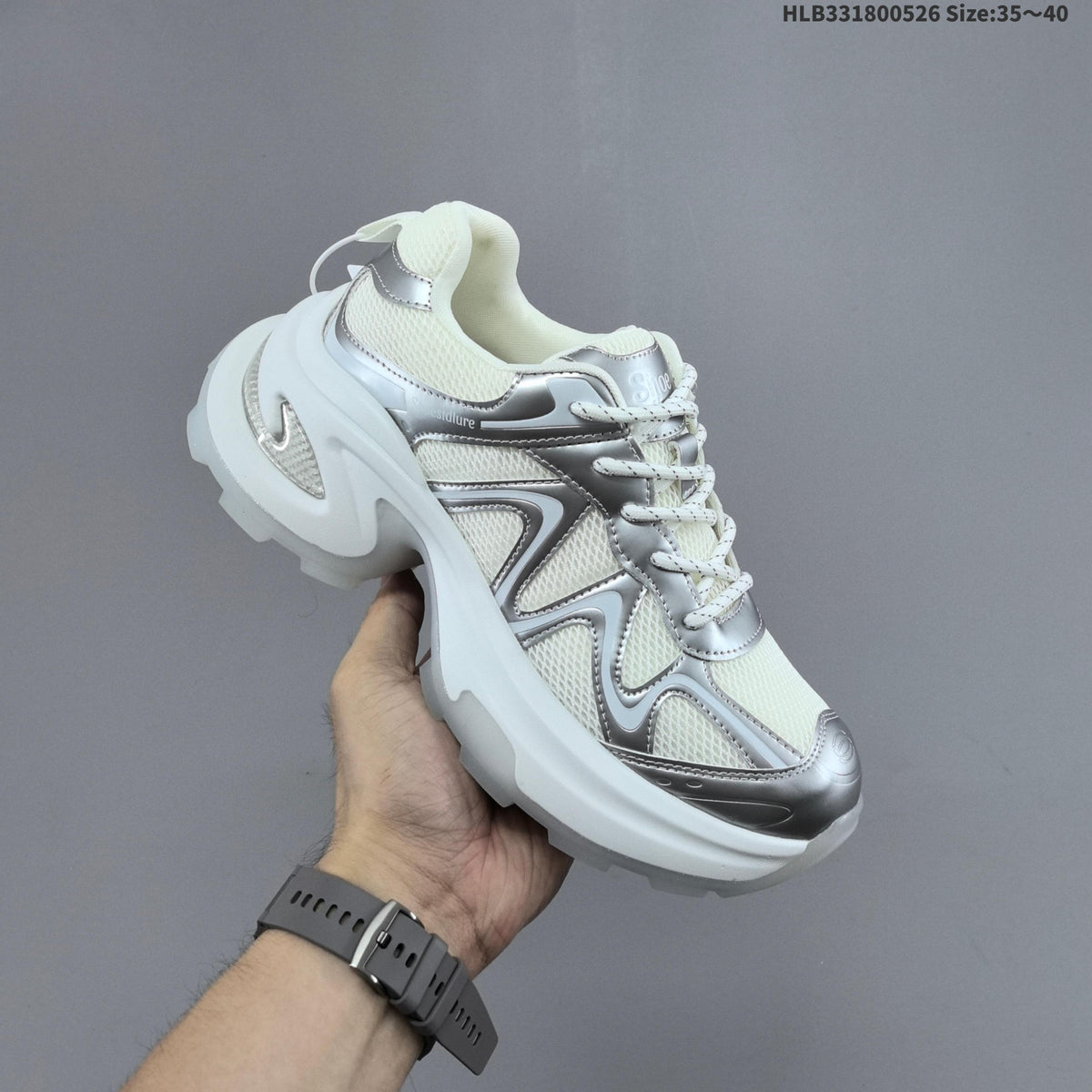 Silver and White GG-CC Chunky Low-Top Sneakers - product image from the listing.