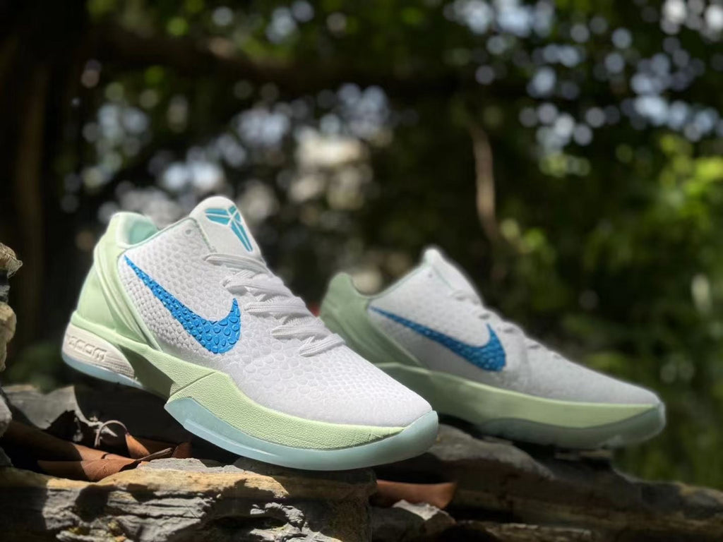 Nike Kobe 6 Haliburton PE Basketball Shoes, in White and Green - product image from the listing.