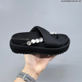 GG-CC Black Platform Thong Sandals with Embellishment - product image from the listing.