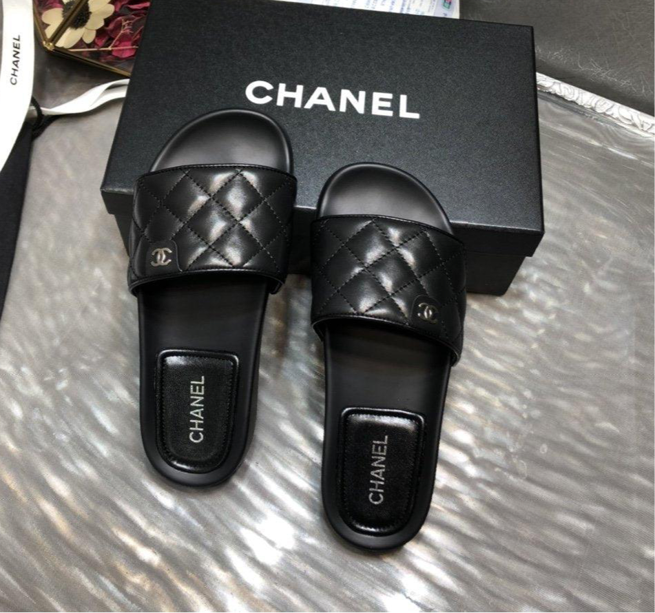 Chanel quilted slides in Black - product image from the listing.