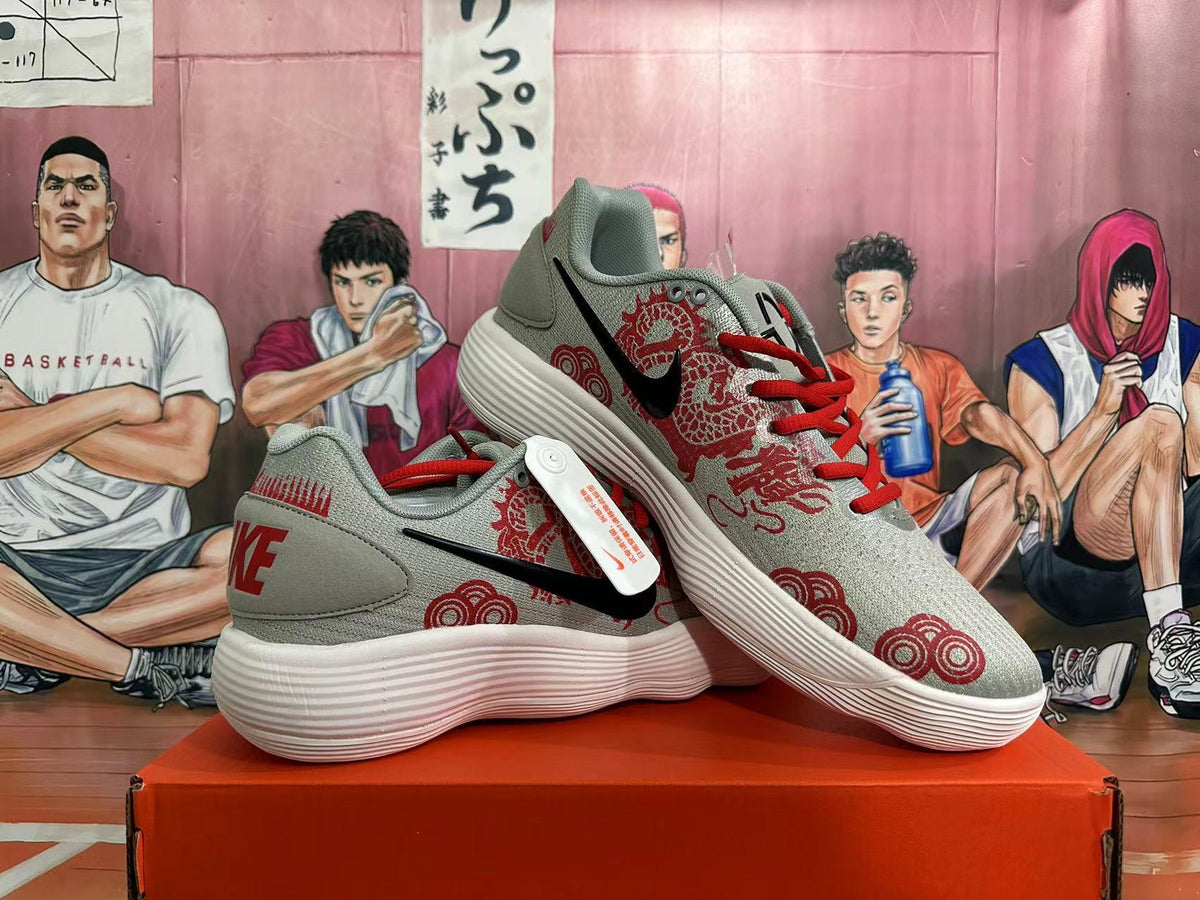 Nike Basketball Trainers Gray Red Dragon Graphic - product image from the listing.