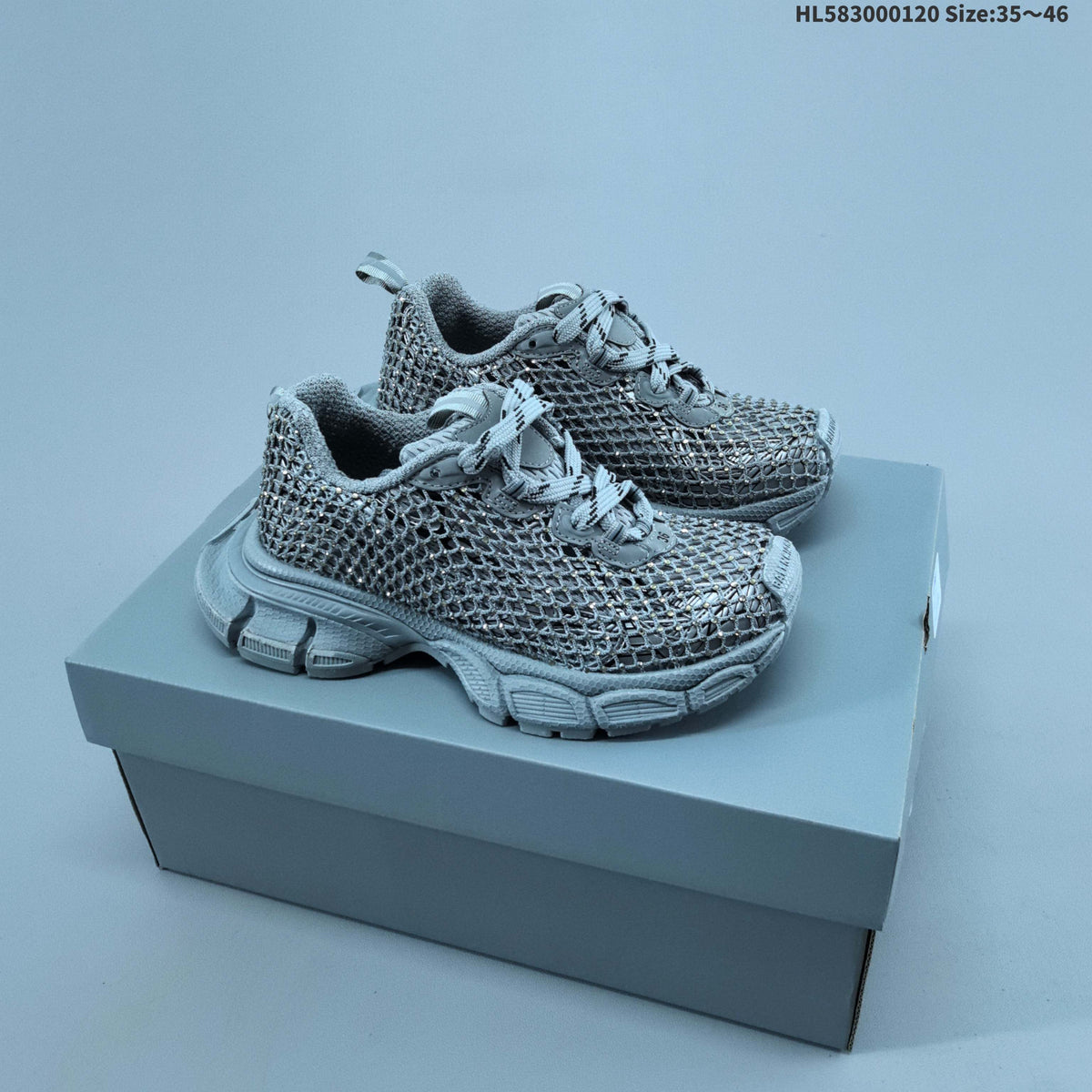 Gray Balenciaga 3XL Fishnet Low-Top Sneakers - product image from the listing.