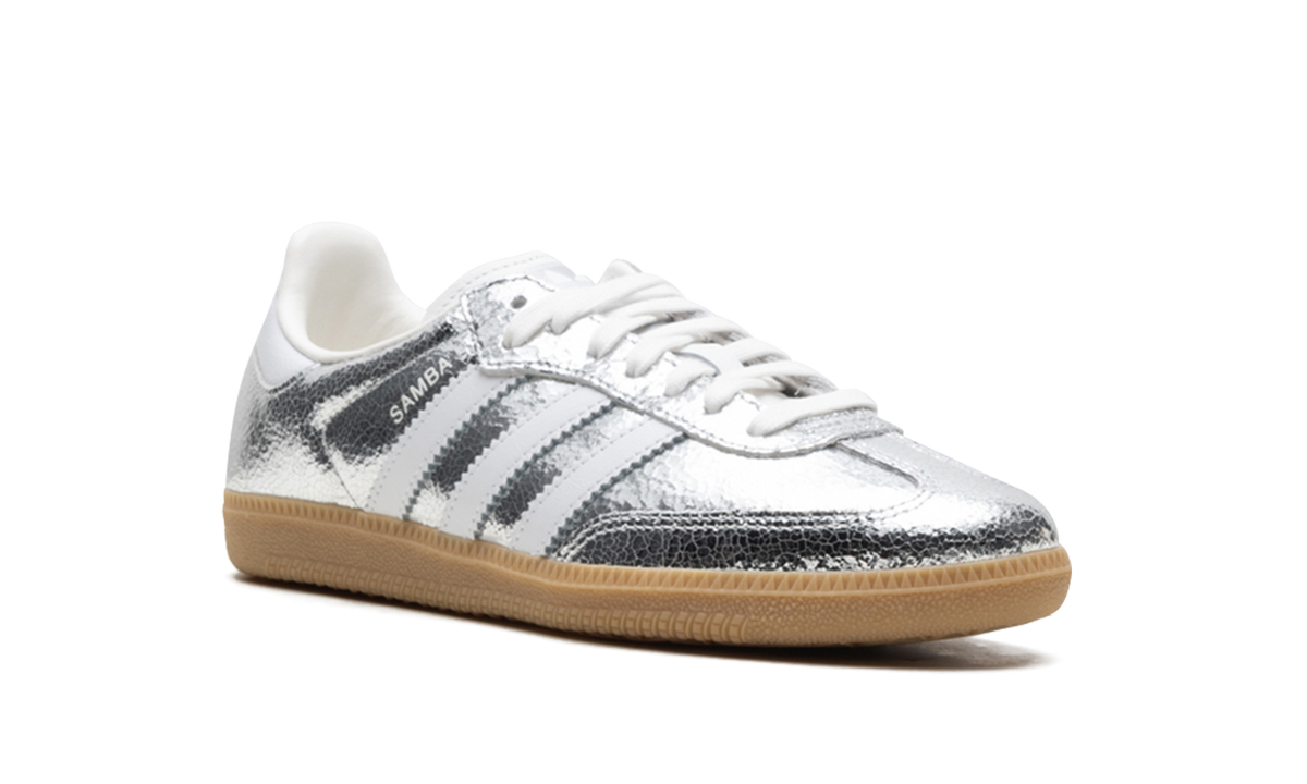 Women's Samba OG "Silver Metallic Cracked Leather" JR0035 - product image from the listing.