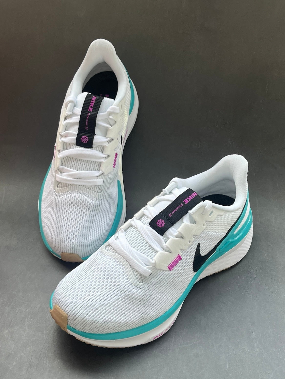 Nike Structure 25 Road Running Shoes in White Turquoise DJ7884-103 - product image from the listing.