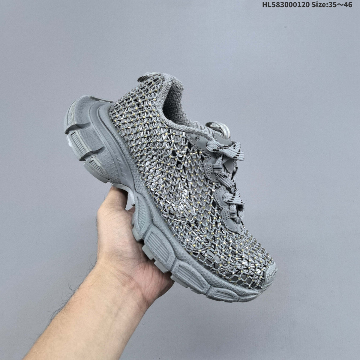 Gray Balenciaga 3XL Fishnet Low-Top Sneakers - product image from the listing.