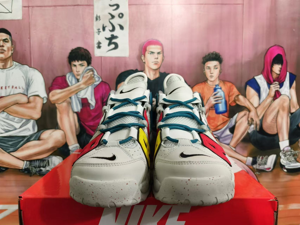 Nike Air More Uptempo Basketball Shoes in White Teal Red - product image from the listing.
