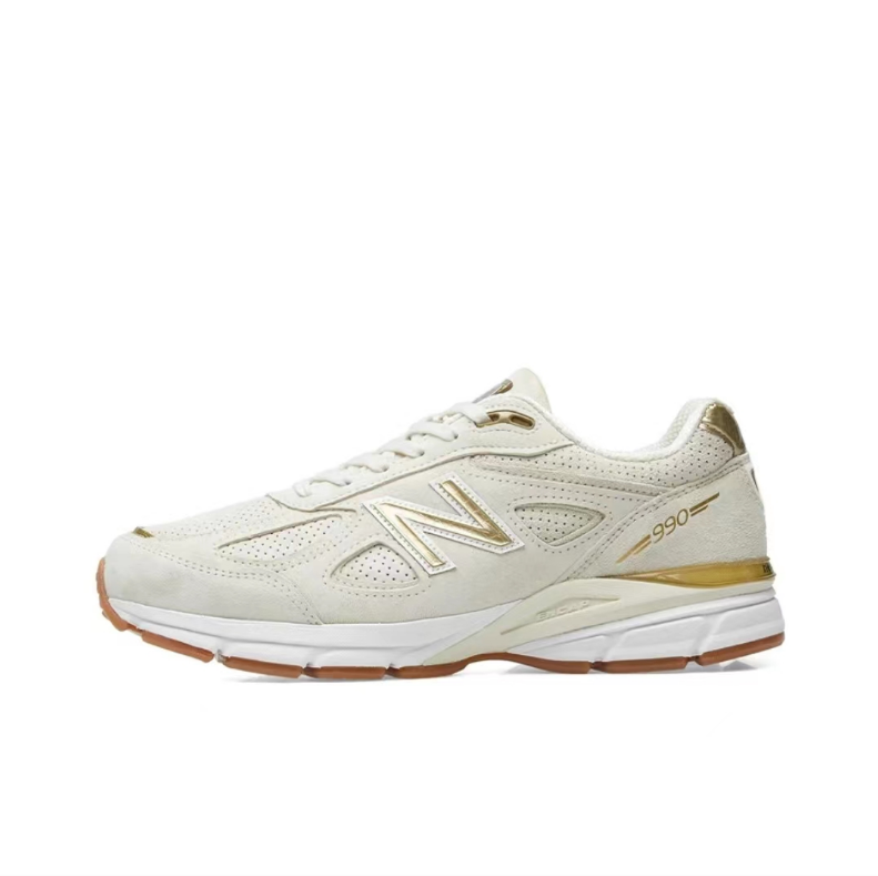Cream and Gold New Balance 990v4 M990AG4 Sneakers - product image from the listing.
